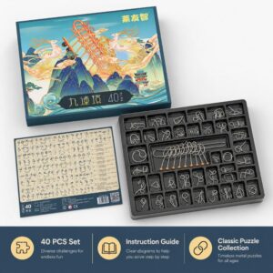 40-Piece Chinese Ring Puzzle Brain Teaser Set Gift Box