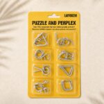 Puzzle Lock 8-Piece Yellow Suction Card Brain Teaser Metal Puzzles Set