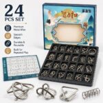Puzzle Lock 24-Piece Metal Brain Teaser Puzzle Set Gift Box
