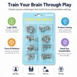 Puzzle Lock 8-Piece Green Set of Brain Teaser Metal Puzzles with Blister Card Packaging