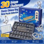 Nine Linked Rings （China Ring） 30-piece Gift Box of Chinese Ring Puzzle Brain Teaser Metal Disentanglement Puzzles