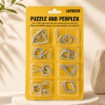 Puzzle Lock 8-Piece Yellow Suction Card Brain Teaser Metal Puzzles Set