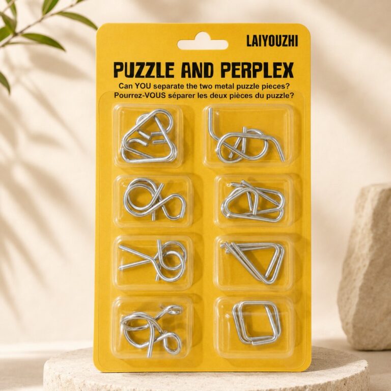 Puzzle Lock 8-Piece Yellow Suction Card Brain Teaser Metal Puzzles Set