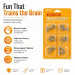 Puzzle Lock 6-Piece Brain Teaser Metal Puzzle Set (Yellow Version)
