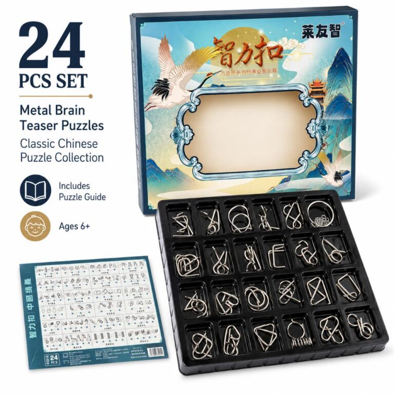 Puzzle Lock 24-Piece Metal Brain Teaser Puzzle Set Gift Box