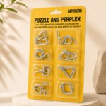 Puzzle Lock 8-Piece Yellow Suction Card Brain Teaser Metal Puzzles Set