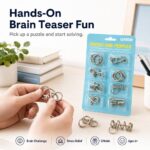 Puzzle Lock 8-Piece Green Set of Brain Teaser Metal Puzzles with Blister Card Packaging