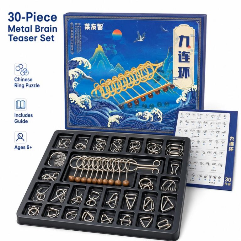 Nine Linked Rings （China Ring） 30-piece Gift Box of Chinese Ring Puzzle Brain Teaser Metal Disentanglement Puzzles
