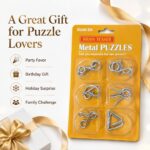 Puzzle Lock 6-Piece Brain Teaser Metal Puzzle Set (Yellow Version)