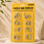 Puzzle Lock 8-Piece Yellow Suction Card Brain Teaser Metal Puzzles Set