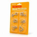 Puzzle Lock 6-Piece Brain Teaser Metal Puzzle Set (Yellow Version)