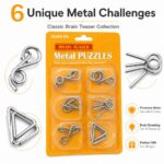 Puzzle Lock 6-Piece Brain Teaser Metal Puzzle Set (Yellow Version)