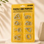 Puzzle Lock 8-Piece Yellow Suction Card Brain Teaser Metal Puzzles Set