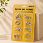 Puzzle Lock 8-Piece Yellow Suction Card Brain Teaser Metal Puzzles Set