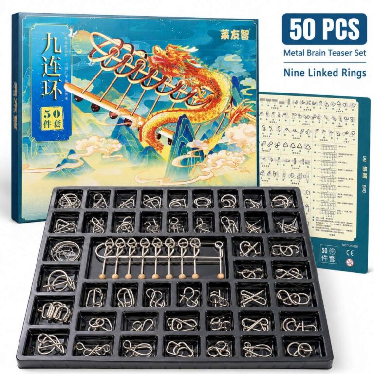 Nine Linked Rings （China Ring） 50-Piece Gift Set of Chinese Ring Puzzle Brain Teasers