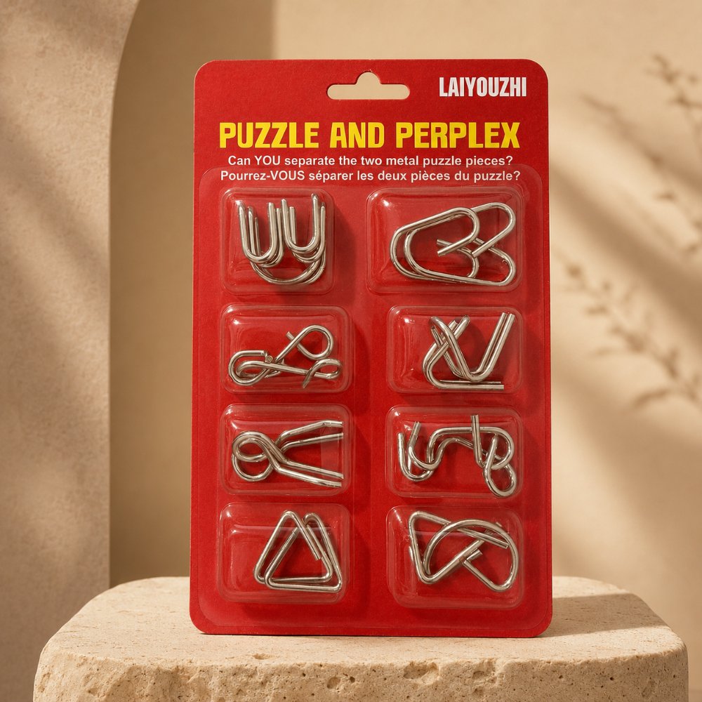 Puzzle Lock 8-piece Red Set of Intellectual Disentangling Puzzle Cards