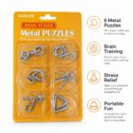 Puzzle Lock 6-Piece Brain Teaser Metal Puzzle Set (Yellow Version)