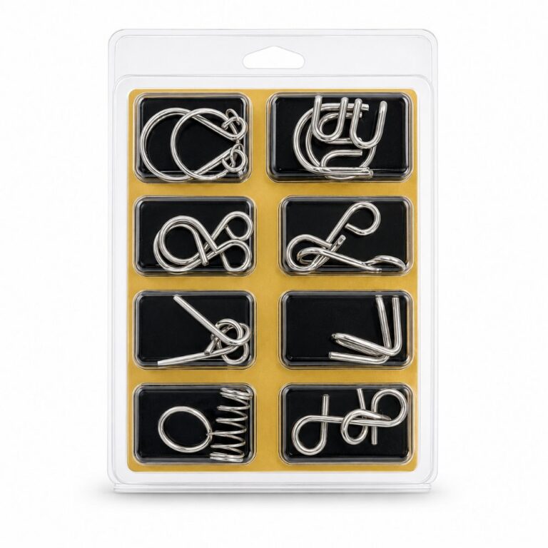 Puzzle Lock 8-Piece Set A of Brain Teaser Metal Puzzles with Blister Pack