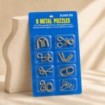 Puzzle Lock 8-Piece Extended Blue Brain Teaser Metal Puzzle Set with Blister Card Packaging