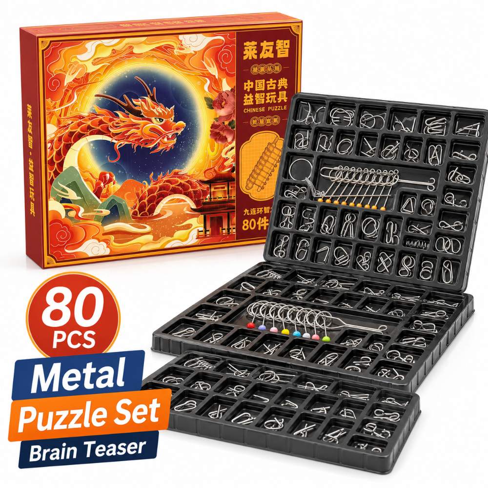 Nine Linked Rings （China Ring） 80-Piece Gift Set of Nine Linked Rings Brain Teaser Puzzles