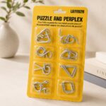 Puzzle Lock 8-Piece Yellow Suction Card Brain Teaser Metal Puzzles Set