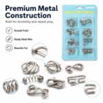 Puzzle Lock 8-Piece Green Set of Brain Teaser Metal Puzzles with Blister Card Packaging