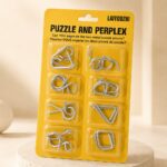 Puzzle Lock 8-Piece Yellow Suction Card Brain Teaser Metal Puzzles Set