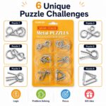 Puzzle Lock 6-Piece Brain Teaser Metal Puzzle Set (Yellow Version)