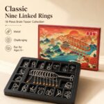 Nine Linked Rings （China Ring） 18-piece Gift Box Set of Chinese Ring Puzzle Brain Teasers