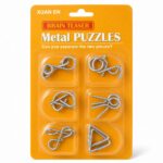 Puzzle Lock 6-Piece Brain Teaser Metal Puzzle Set (Yellow Version)