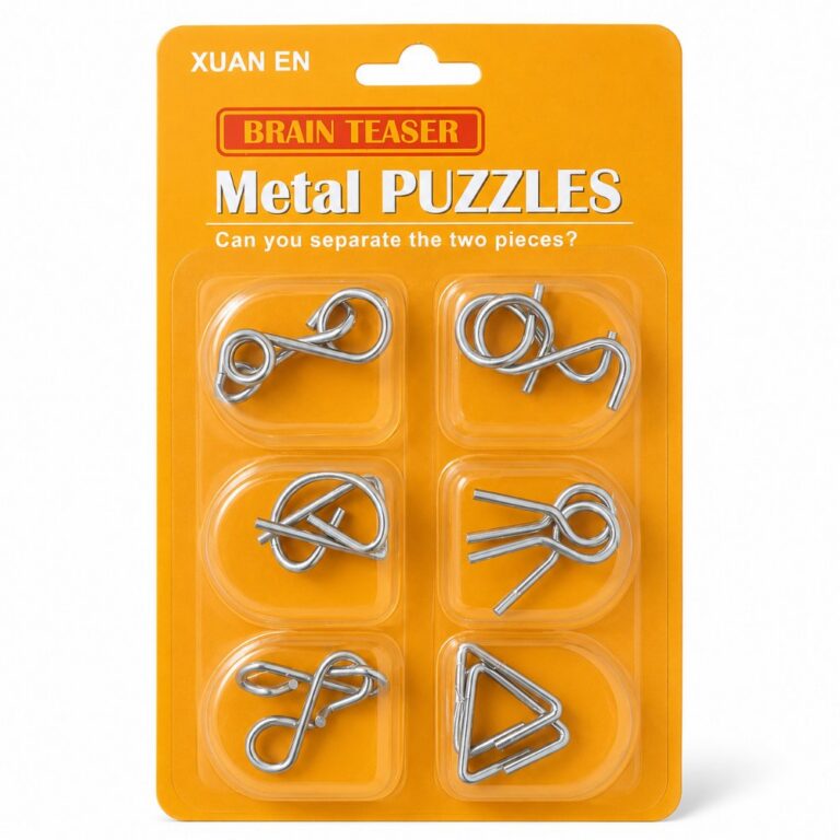 Puzzle Lock 6-Piece Brain Teaser Metal Puzzle Set (Yellow Version)