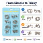 Puzzle Lock 8-Piece Green Set of Brain Teaser Metal Puzzles with Blister Card Packaging