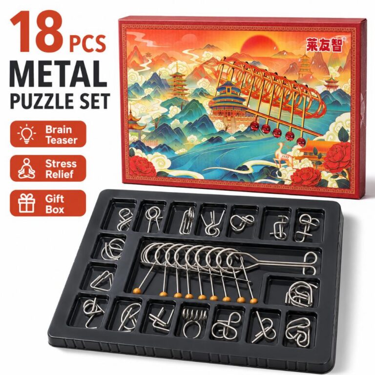 Nine Linked Rings （China Ring） 18-piece Gift Box Set of Chinese Ring Puzzle Brain Teasers