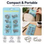 Puzzle Lock 8-Piece Green Set of Brain Teaser Metal Puzzles with Blister Card Packaging