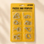 Puzzle Lock 8-Piece Yellow Suction Card Brain Teaser Metal Puzzles Set