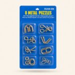 Puzzle Lock 8-Piece Extended Blue Brain Teaser Metal Puzzle Set with Blister Card Packaging