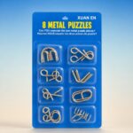 Puzzle Lock 8-Piece Extended Blue Brain Teaser Metal Puzzle Set with Blister Card Packaging
