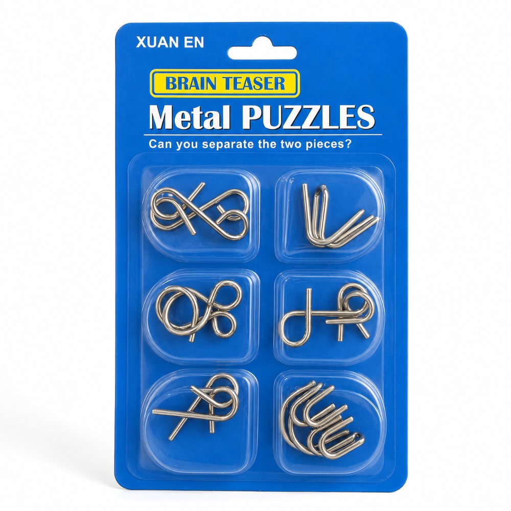 Puzzle Lock 6-Piece Intelligence Disentanglement Puzzle Blister Card Set (Blue Version)