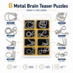 Puzzle Lock 8-Piece Set A of Brain Teaser Metal Puzzles with Blister Pack