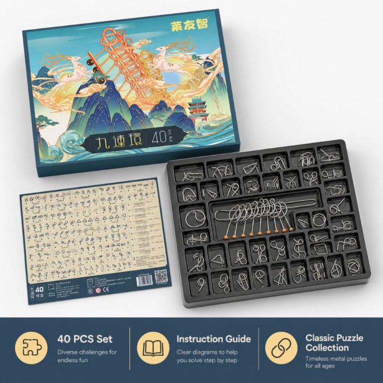 Nine Linked Rings （China Ring） 40-Piece Chinese Ring Puzzle Brain Teaser Set Gift Box